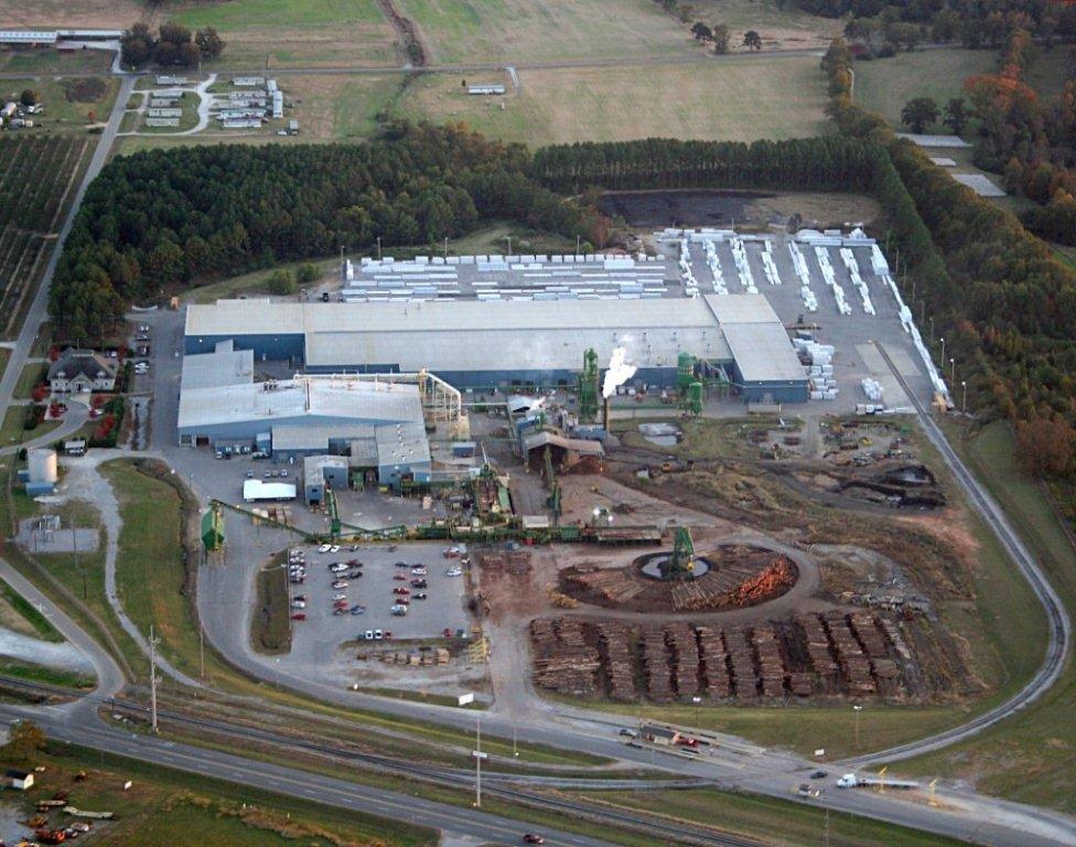 Aerial shot of Thorsby, Alabama Engineered Wood Operation.