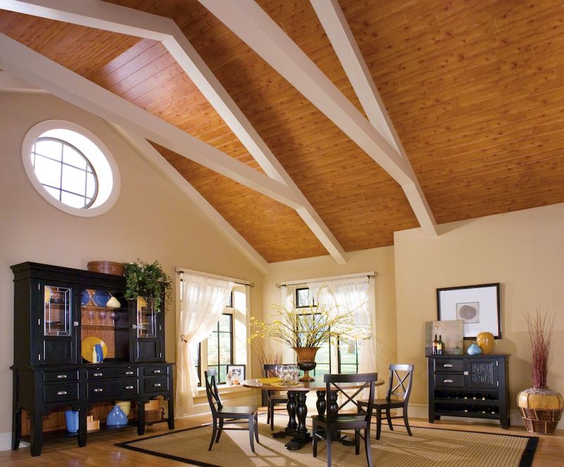 wood ceiling over popcorn ceiling